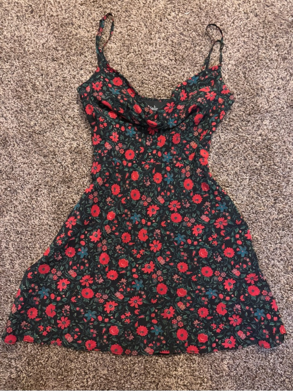 Realisation Par Black Floral Silk Slip Dress Red Rose Print size S